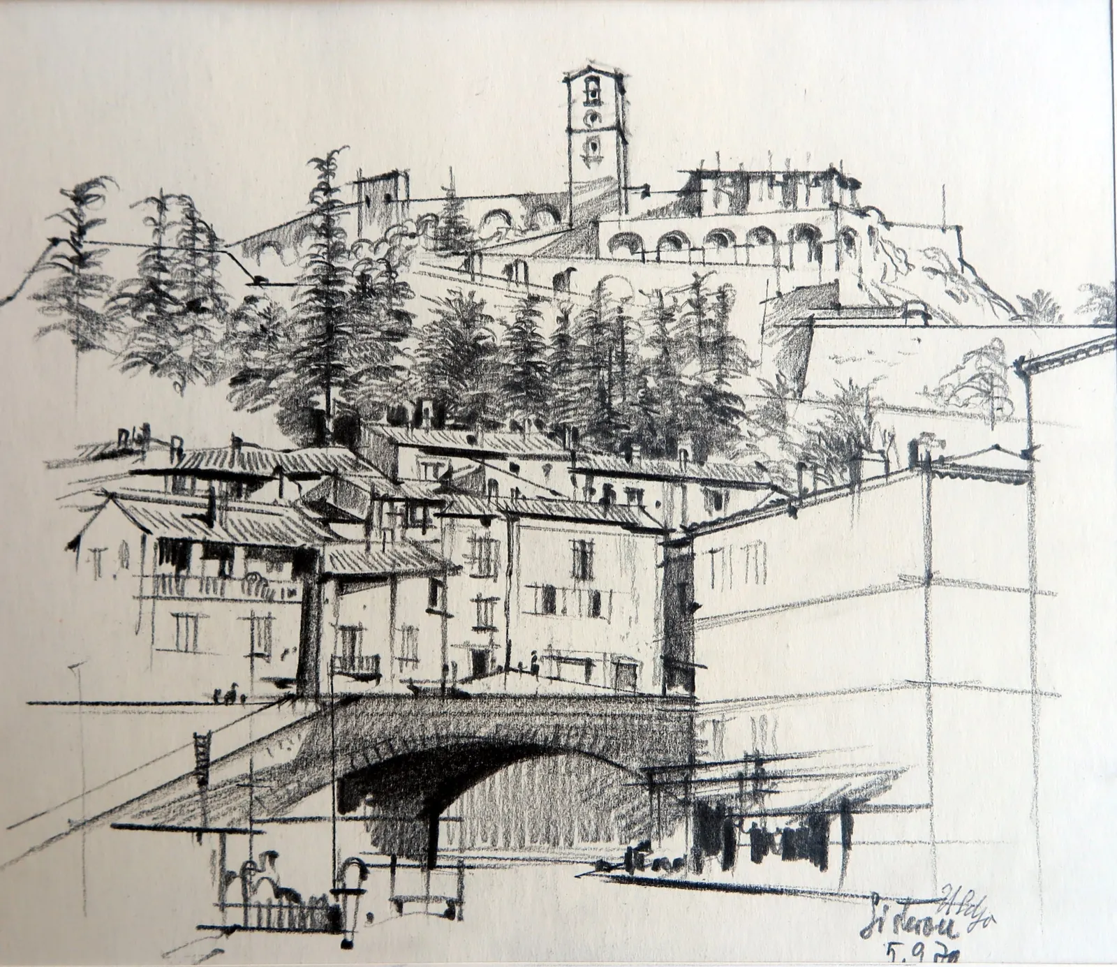 Stadtansicht von Sisteron mit Zitadelle und Brücke über die Durance