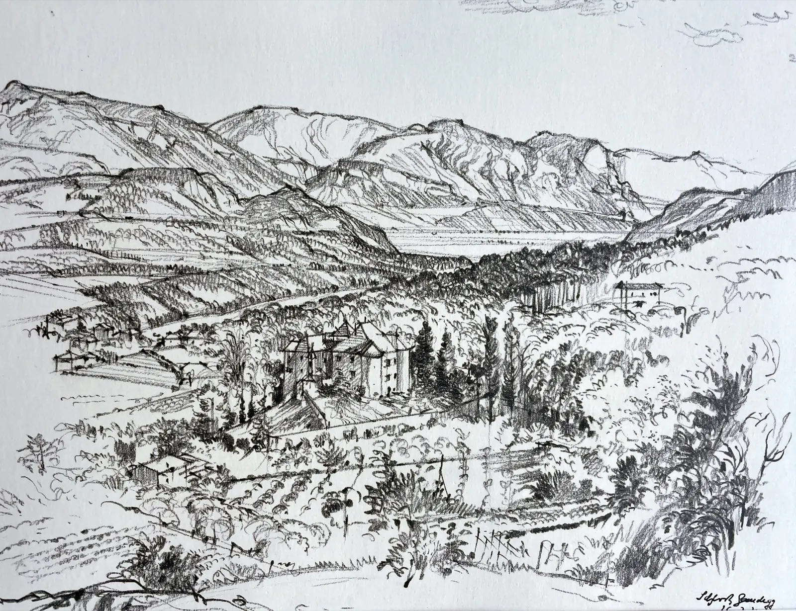 Schloss Gandegg mit umgebenden Bergen